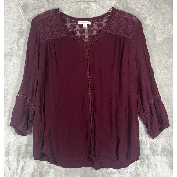 Uniform John Paul Richard Dresses & Skirts - John Paul Richard Womens Red Velvet Mosaic Knit Top Long Sleeve XL Lace